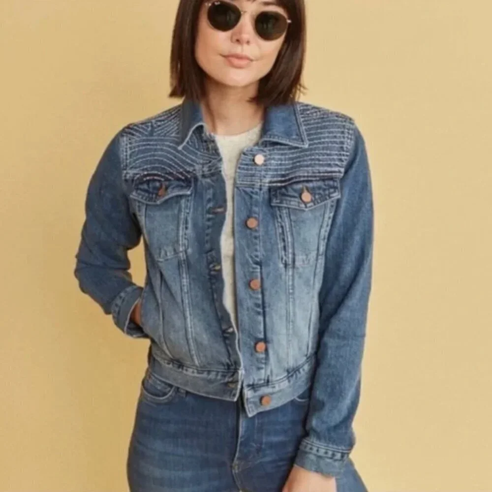 ❤️🔥Marine Layer - Blue Eileen Embroidered Denim Jacket - L - Picture 2 of 7